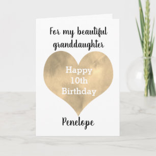 Carte Gold Watercolor Heart 10th Birthday Card