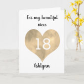 Carte Gold Watercolor Heart 18e anniversaire (Fleur jaune)