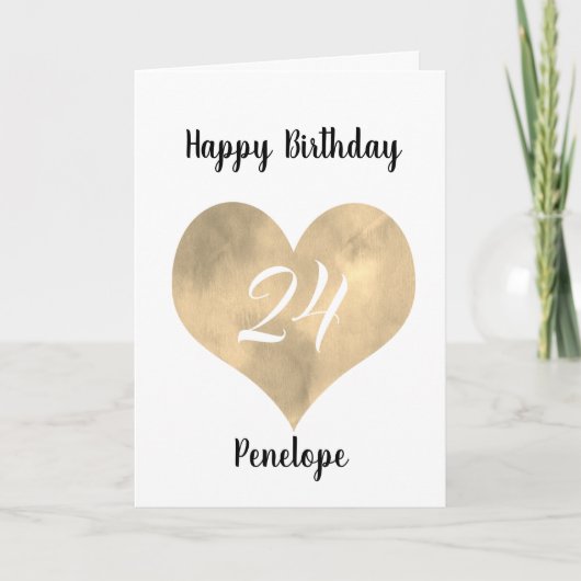 Carte Gold Watercolor Heart 24e anniversaire (Devant)
