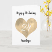 Carte Gold Watercolor Heart 24e anniversaire (Fleur jaune)