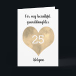 Carte Gold Watercolor Heart 25th Birthday<br><div class="desc">A personalized 25th birthday card for her which features a gold watercolor heart on the front. You will be able to easily personalize the front of the birthday card with her age and name. This personalized heart 25th birthday card would be a great keepsake for her.</div>