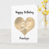 Carte Gold Watercolor Heart 32nd Birthday (Fleur jaune)