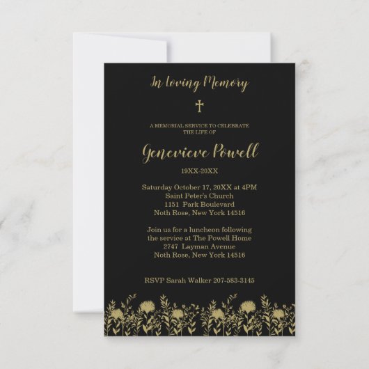 Carte Gold Wildflowers & In Loving Memory Quote Funeral (Dos)