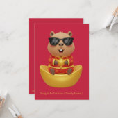Carte Gold Yuanbao Capybara Chinese New Year Prosperity (Devant/Arrière en situation)