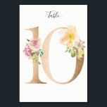 Carte Golden 10 Floral Table Numéro<br><div class="desc">Numéro d'or avec carte de numéro de table de la table d'ornements fleuris pastel. Personnalisez le style,  la taille et la couleur de la police de texte.</div>