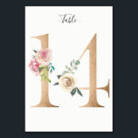 Carte Golden 14 Floral Table Numéro<br><div class="desc">Numéro d'or avec carte de numéro de table de la table d'ornements fleuris pastel. Personnalisez le style,  la taille et la couleur de la police de texte.</div>