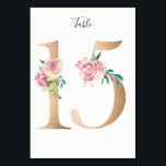 Carte Golden 15 Floral Table Numéro<br><div class="desc">Numéro d'or avec carte de numéro de table de la table d'ornements fleuris pastel. Personnalisez le style,  la taille et la couleur de la police de texte.</div>