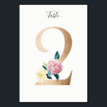 Carte Golden 2 Floral Table Numéro<br><div class="desc">Numéro d'or avec carte de numéro de table de la table d'ornements fleuris pastel. Personnalisez le style,  la taille et la couleur de la police de texte.</div>