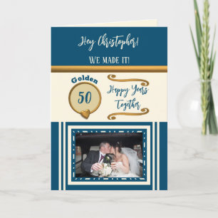 Carte Golden 50e anniversaire heureux années crème bleue