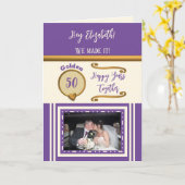 Carte Golden 50e anniversaire heureux années crème pourp (Fleur jaune)