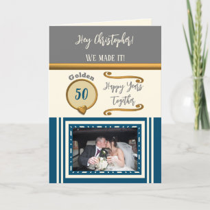 Carte Golden 50e anniversaire heureux années gris bleu