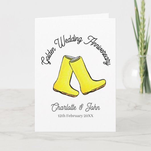 Carte Golden 50e anniversaire Mariage jaune botte bien (Devant)