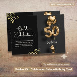 Carte Golden 50th Birthday Celebration Card<br><div class="desc">Faites une déclaration avec une touche de luxe pur. Notre 50e carte de Célébration d'or est le moyen ultime d'honorer une étape majeure. Ce design moderne à deux côtés présente un arrière - plan noir chic qui rend l'affichage scintillant et faux ballon doré vraiment pop. D'un côté, un amas spectaculaire...</div>