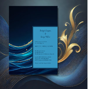 Carte Golden Accentué Abstrait Ocean Waves mariage