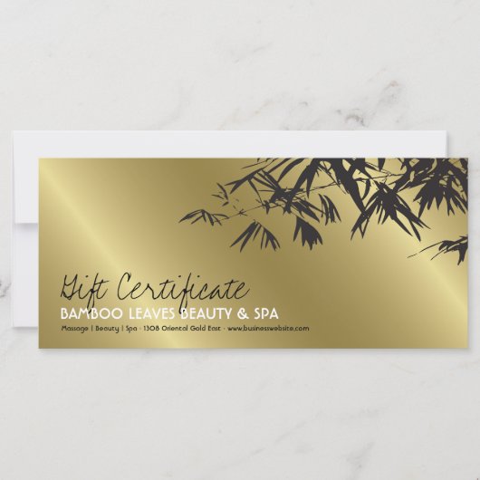 Carte Golden Bamboo Feuille Zen Spa certificat cadeau  (Devant)