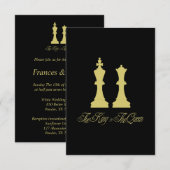 Carte Golden Chess King & Queen Pieces for Wedding (Devant / Derrière)