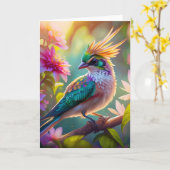 Carte Golden Crested Green Headed Finch Imaginaire Oisea (Fleur jaune)