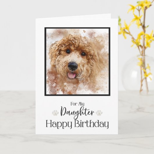 Carte Golden Doodle Cavapoo Bonne fille d'anniversaire (Fleur jaune)