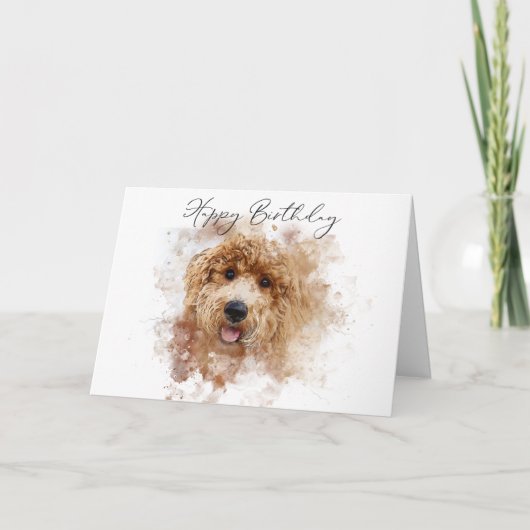 Carte Golden Doodle Cavapoo Joyeux Anniversaire (Devant)