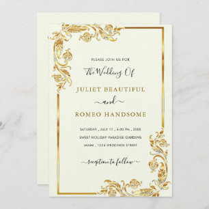 Carte Golden Feuille Frame Gold Luxury Mariage élégant