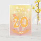 Carte Golden Happy 20e anniversaire (Fleur jaune)