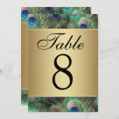 Carte Golden Peacock Feather Mariage Numéro du tableau (Devant / Derrière)