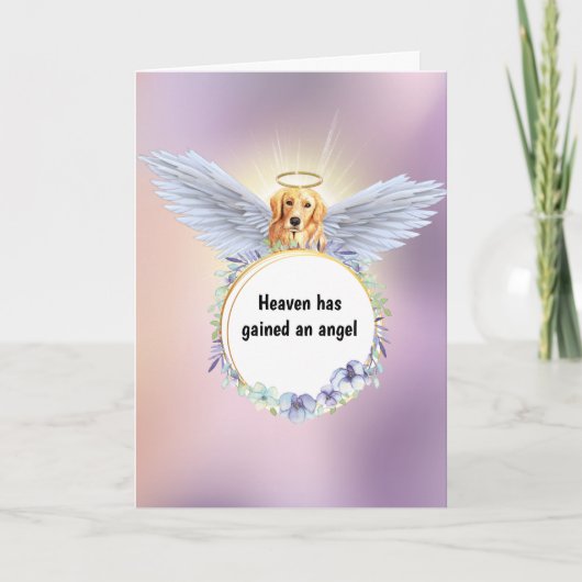Carte Golden Retrieve Angel fleur wreath dusky rose ciel (Devant)
