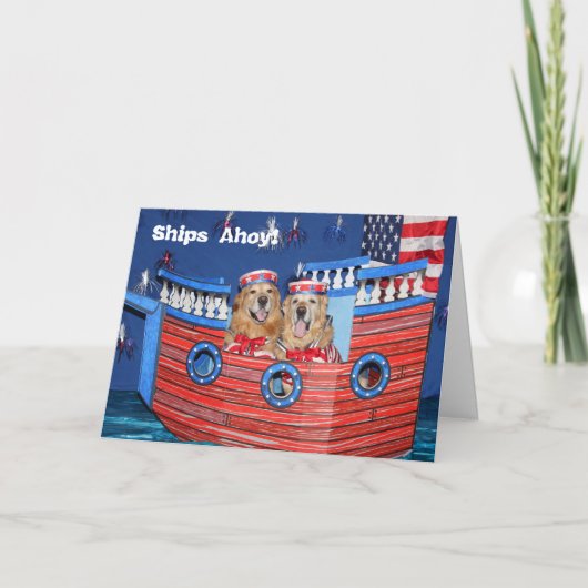 Carte Golden Retriever 4 juillet Bateau (Devant)