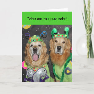Carte Golden Retriever Aliens Anniversaire
