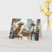 Carte Golden Retriever assis devant le ventilateur (Fleur jaune)