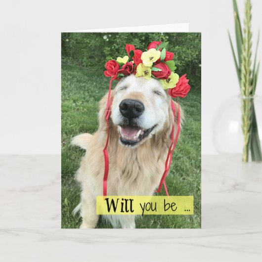 Carte Golden Retriever Avec Brimaid Couronne Fleur (Devant)