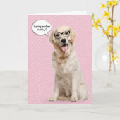Carte Golden Retriever avec lunettes anniversaire (Fleur jaune)