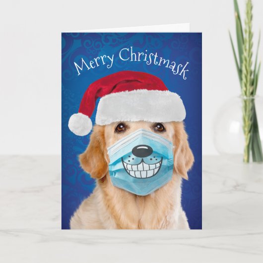 Carte Golden Retriever Avec Masque Factice Joyeux Christ (Devant)