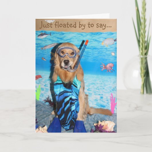 Carte Golden retriever Brithday naviguant au schnorchel (Devant)