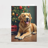 Carte Golden Retriever by the Toy Train Christmas (Devant)