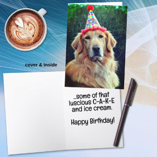Carte Golden Retriever & Chapeau de Fête avec Joyeux Ann