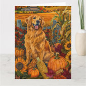 Carte Golden Retriever Chien Automne Harvest Thankgiving (Devant)