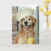 Carte Golden Retriever Chien en paille Casquette heureux (Fleur jaune)