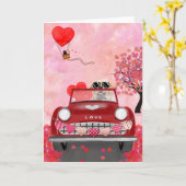 Carte Golden Retriever Chien Voiture avec coeurs Saint-V (Fleur jaune)