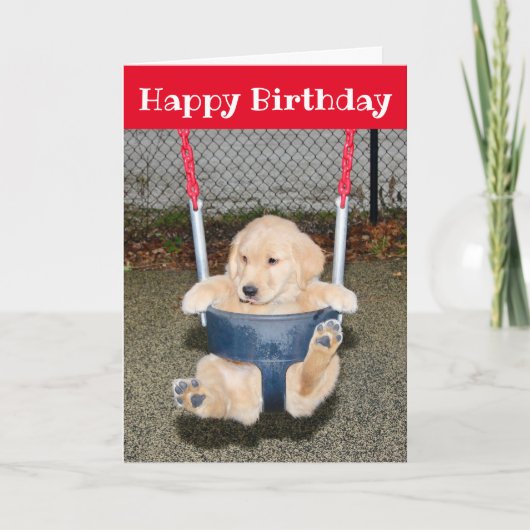 Carte Golden Retriever Chiot Anniversaire Couture (Devant)