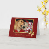 Carte Golden Retriever chiots amour anniversaire (Fleur jaune)