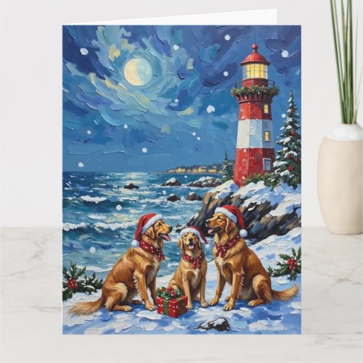 Carte Golden Retriever Christmas Lighthouse Holiday (Devant)