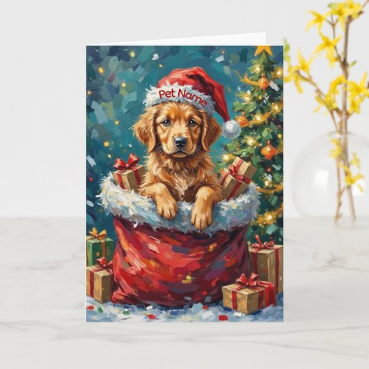 Carte Golden Retriever Christmas Santa Bag Adventure (Fleur jaune)