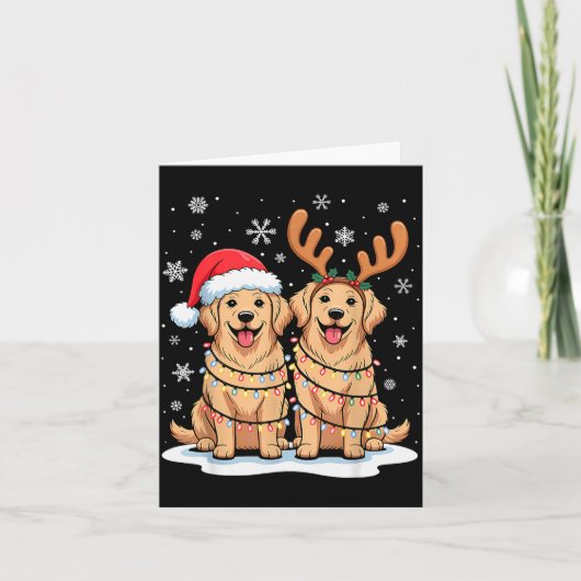 Carte Golden Retriever Christmas Santa Hat Reindeer Ligh (Devant)