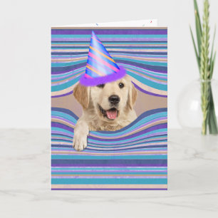 Carte Golden Retriever d'anniversaire avec chapeau de fê