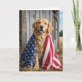 Carte Golden Retriever d'anniversaire avec drapeau améri (Devant)