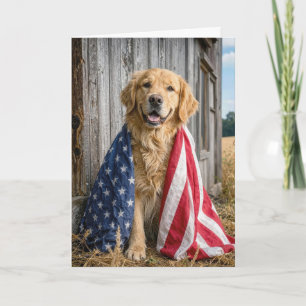 Carte Golden Retriever d'anniversaire avec drapeau améri