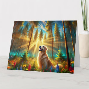 Carte Golden Retriever dans la forêt enchantée