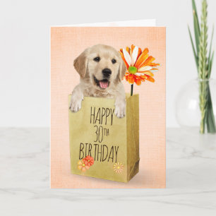 Carte Golden Retriever dans le sac de 30e anniversaire