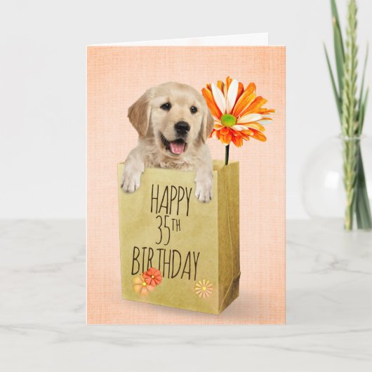 Carte Golden Retriever dans le sac de 35e anniversaire (Devant)